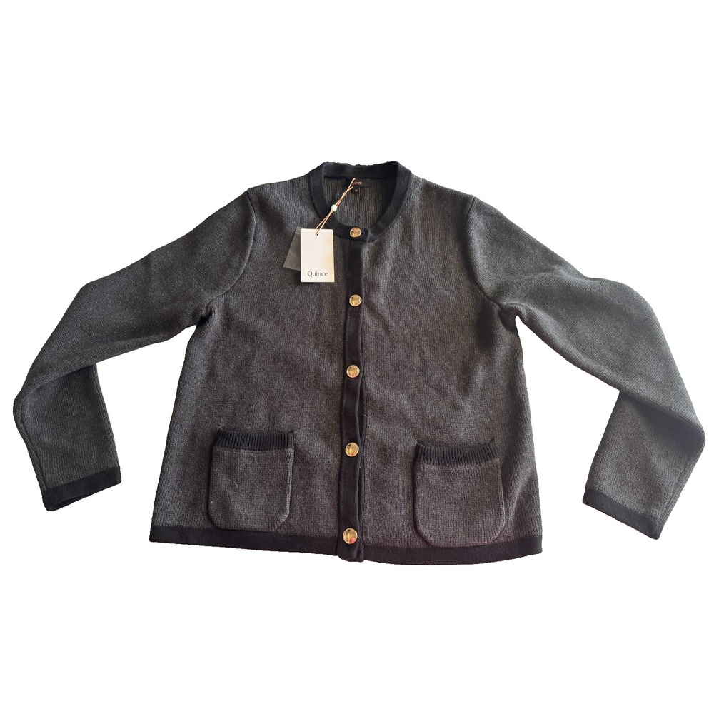 Quince Cardigan sweater Gray Medium 100% Organic Cotton gold buttons New